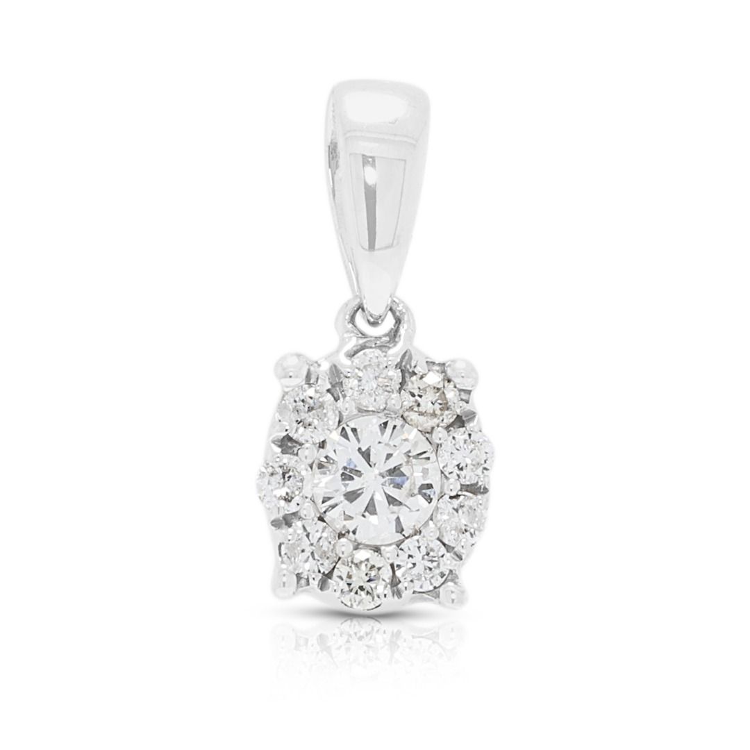 Classic 0.20ct Diamond Halo Pendant in 18K White Gold