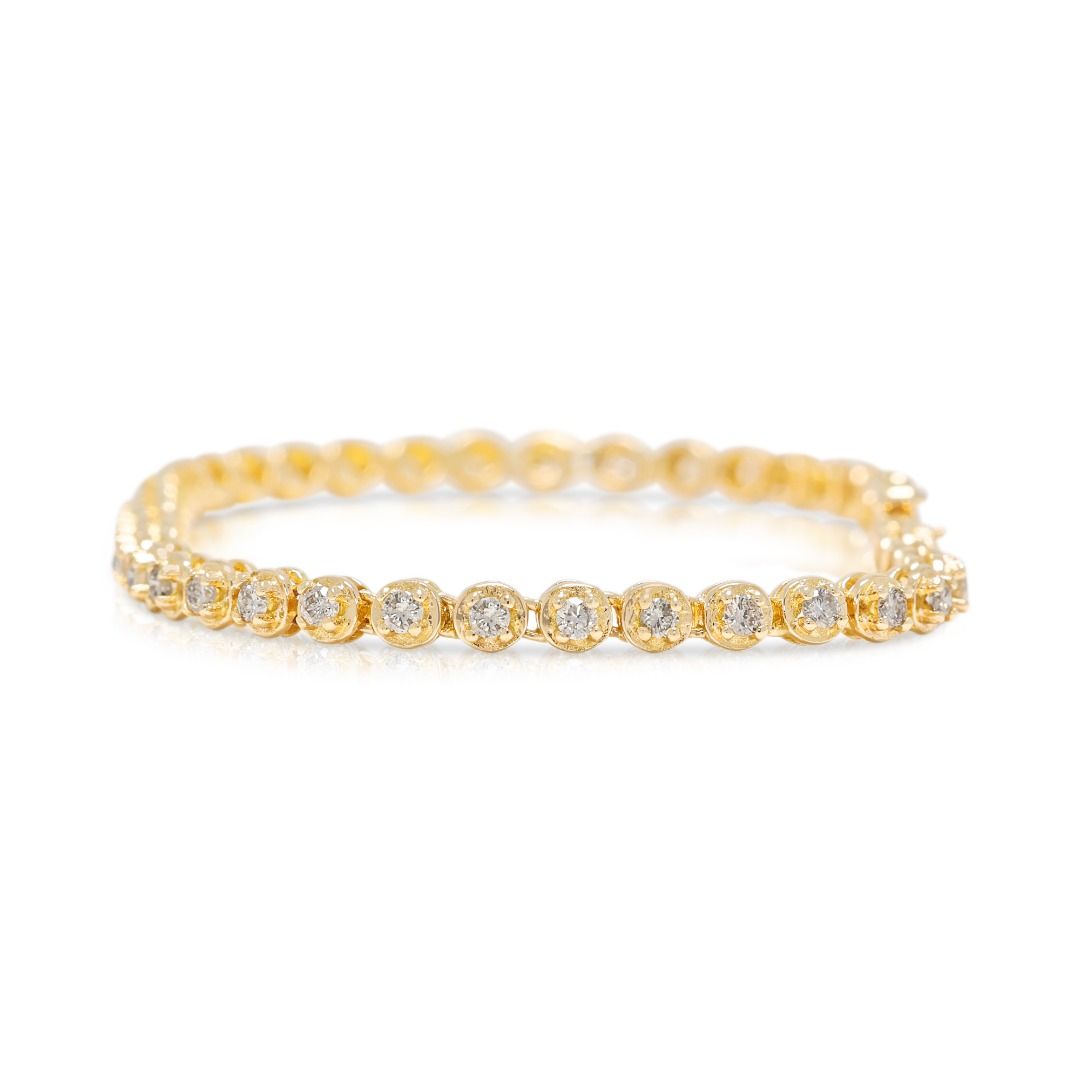 Klassisches 0,90 Karat rundes Diamant Tennisarmband in 18 Karat Gelbgold