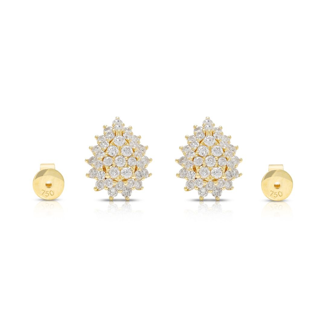 Classic 1.14ct Diamond Cluster Stud Earrings in 18K Yellow Gold