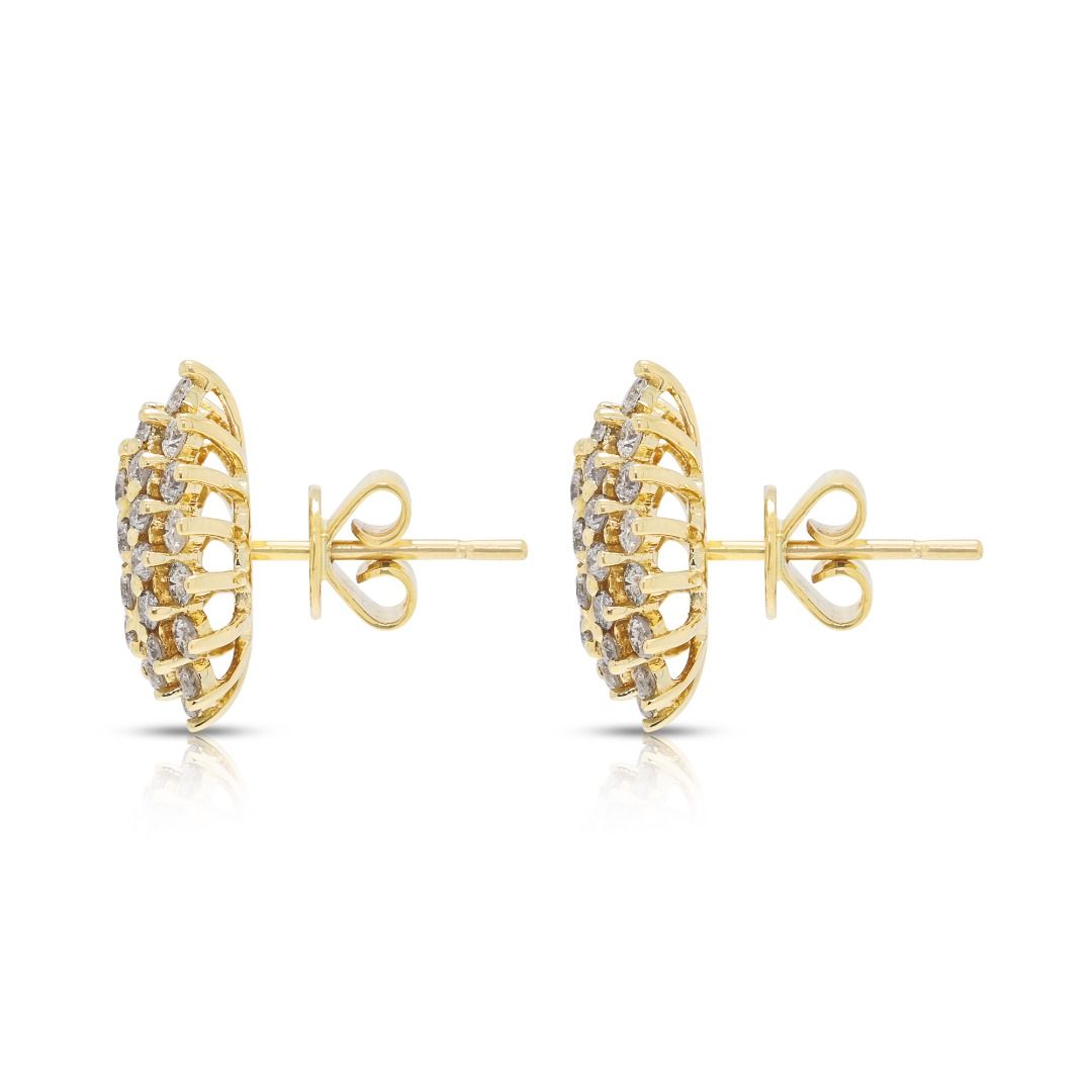 Classic 1.14ct Diamond Cluster Stud Earrings in 18K Yellow Gold