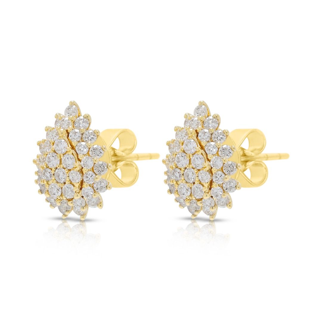 Classic 1.14ct Diamond Cluster Stud Earrings in 18K Yellow Gold