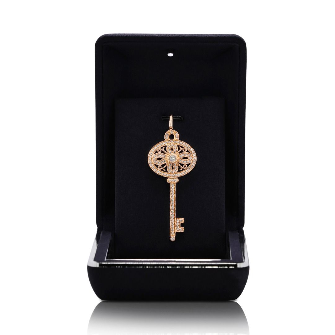 Classic 18K Rose Gold Key Pendant with 2.33ct Natural Diamonds