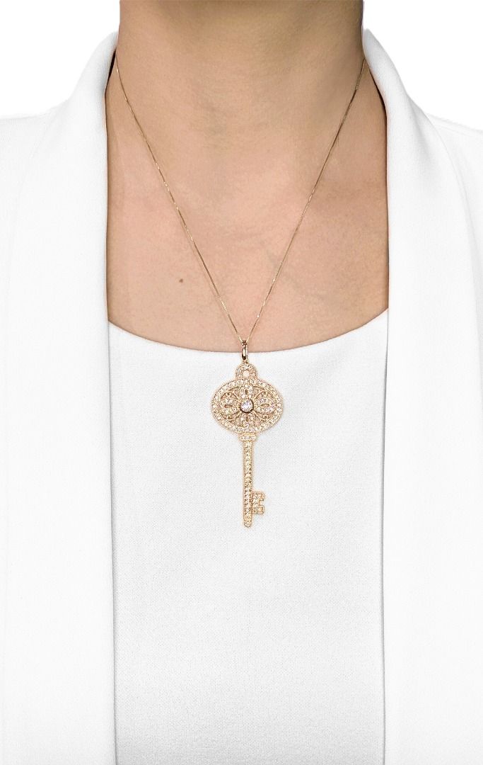 Classic 18K Rose Gold Key Pendant with 2.33ct Natural Diamonds