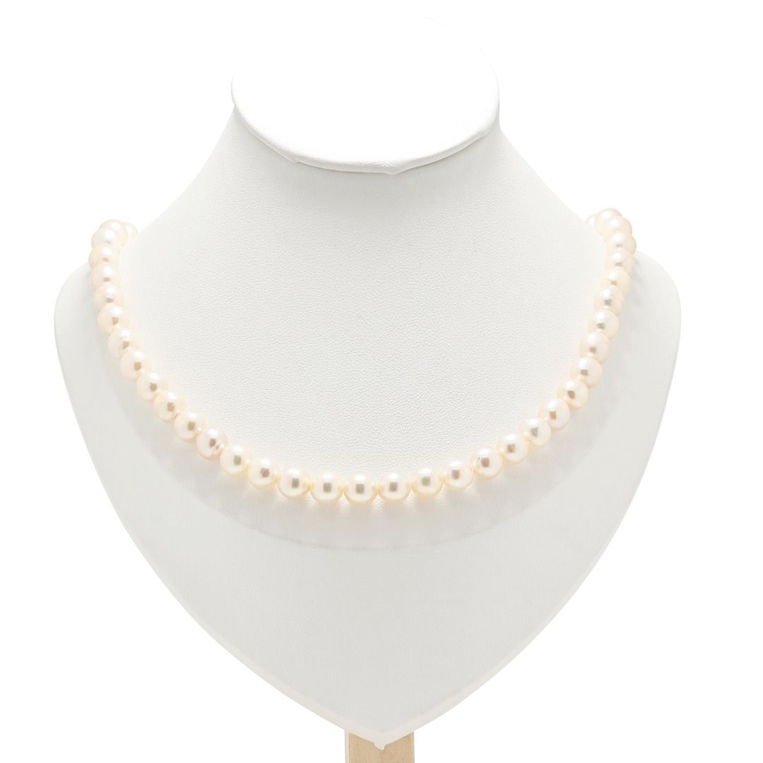 Classic 7.5mm Freshwater Pearl Necklace in 18K Yellow Gold