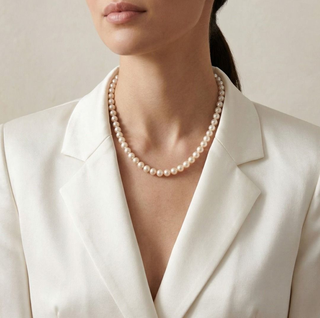 Classic 7.5mm Freshwater Pearl Necklace in 18K Yellow Gold