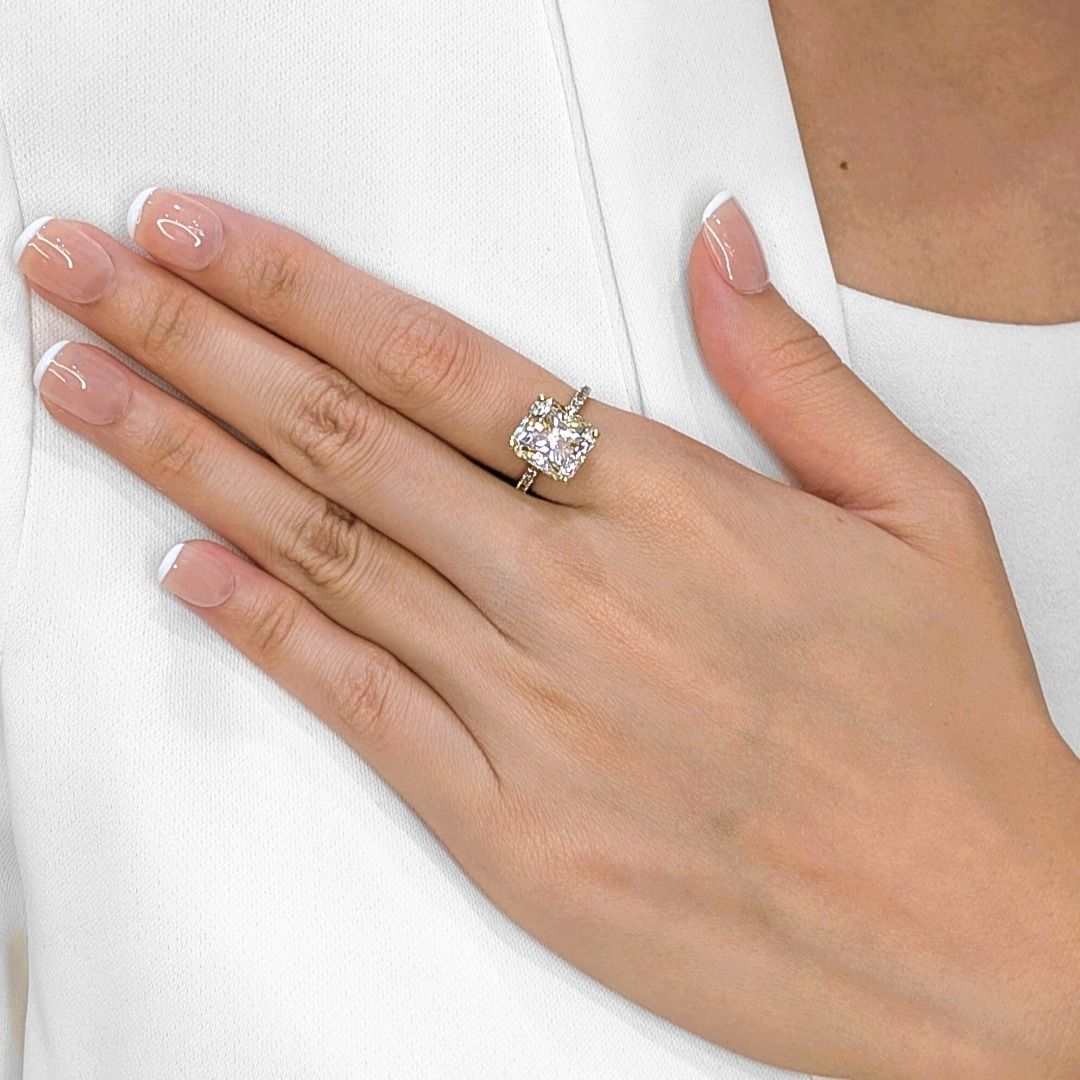 Commanding 6.24ct Diamond Pave Ring with Square Modified Center in 18K Yellow Gold - GIA Certified