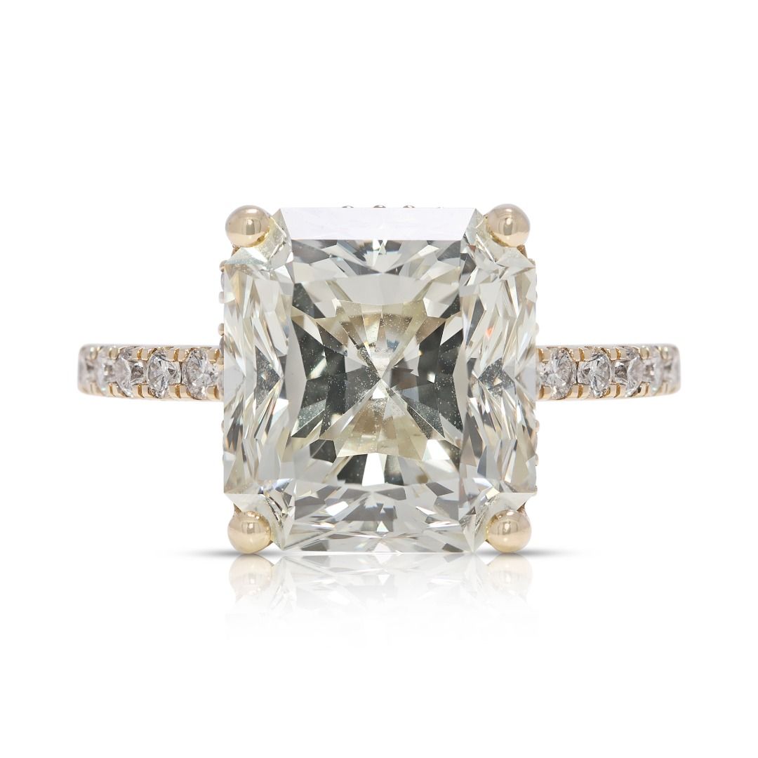 Commanding 6.24ct Diamond Pave Ring with Square Modified Center in 18K Yellow Gold - GIA Certified