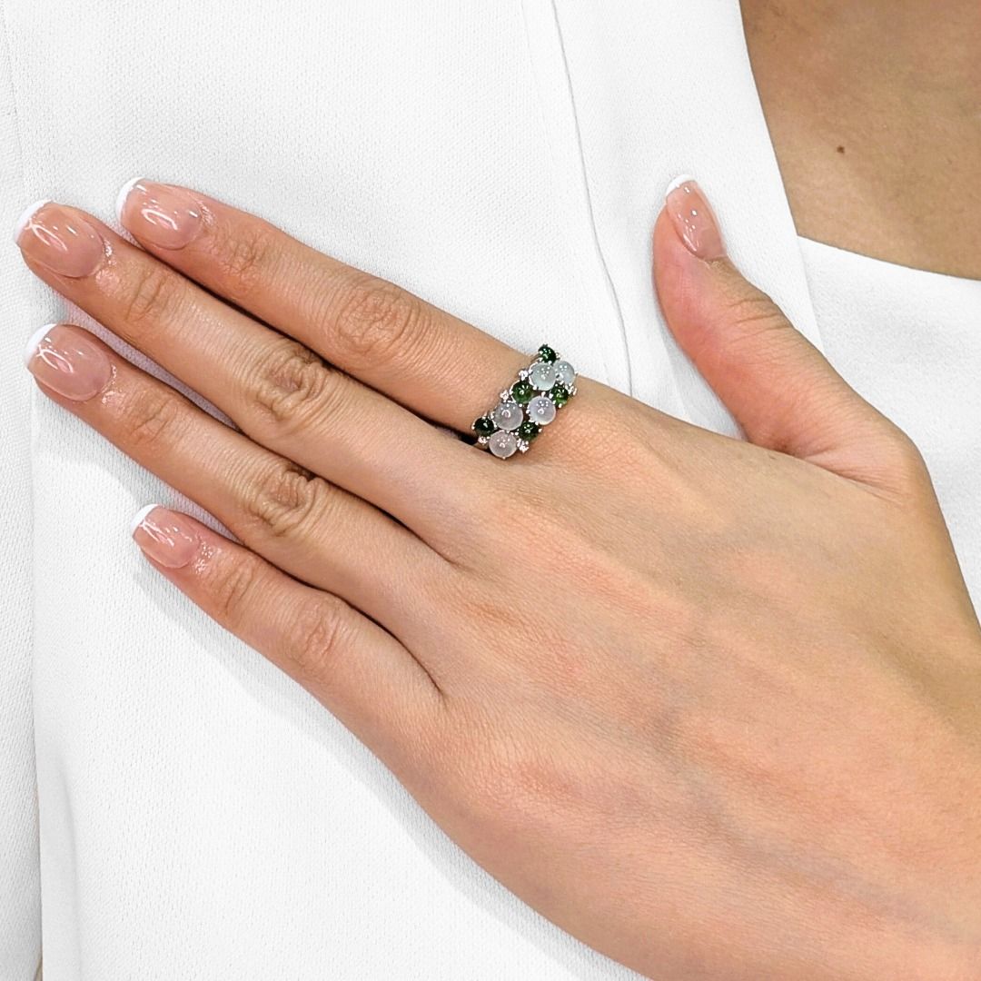 Contemporary Platinum Multi-Gemstone and 0.03ct Diamond Statement Ring