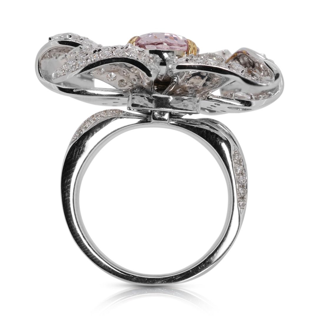 Convertible 8 carats Padparadscha and Natural Diamond Ring/Pendant in 18K White Gold with TGL