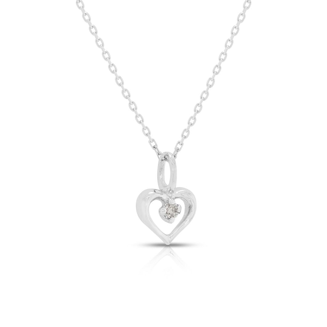Dainty 0.01ct Natural Diamond Round Brilliant Solitaire Necklace in 9K White Gold (New)