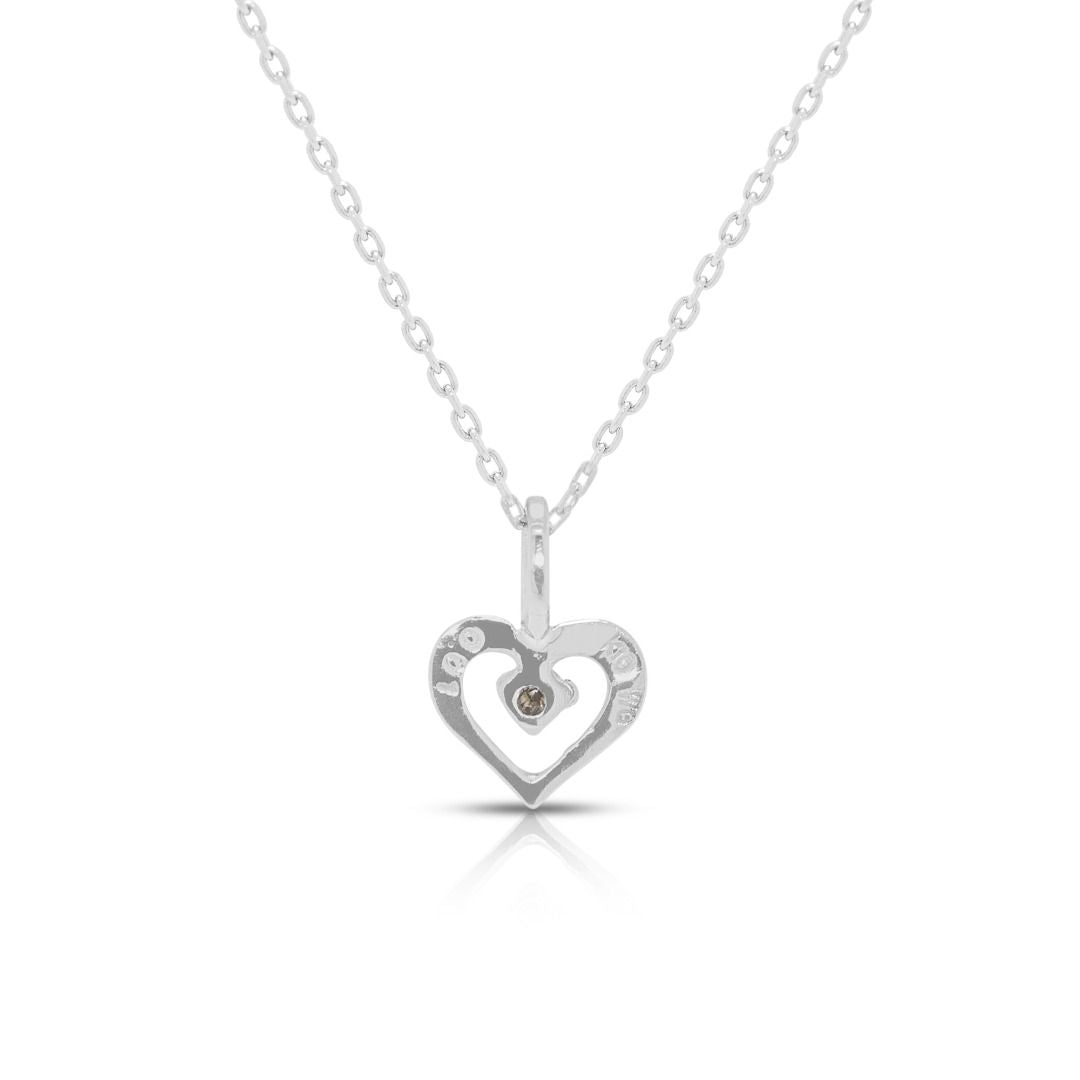 Dainty 0.01ct Natural Diamond Round Brilliant Solitaire Necklace in 9K White Gold (New)