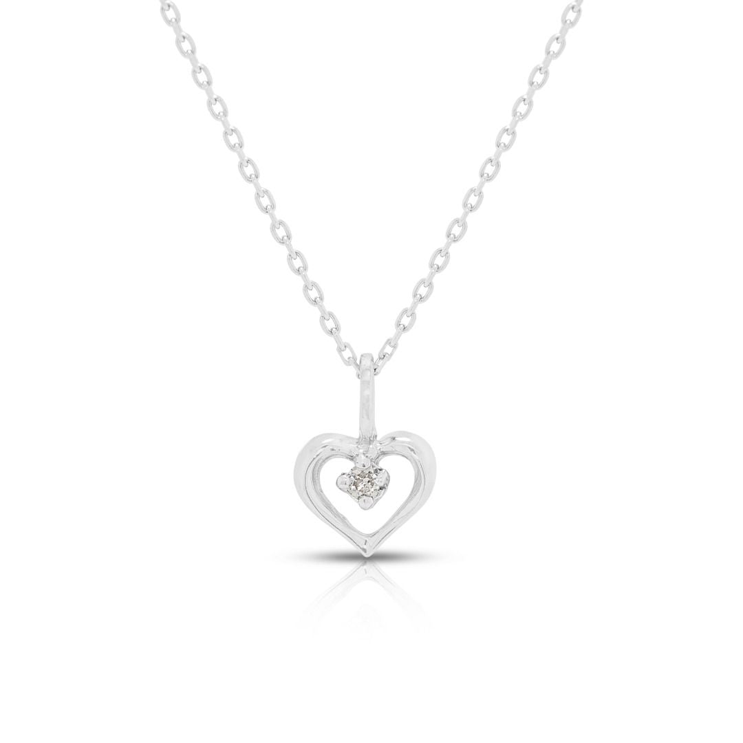 Dainty 0.01ct Natural Diamond Round Brilliant Solitaire Necklace in 9K White Gold (New)