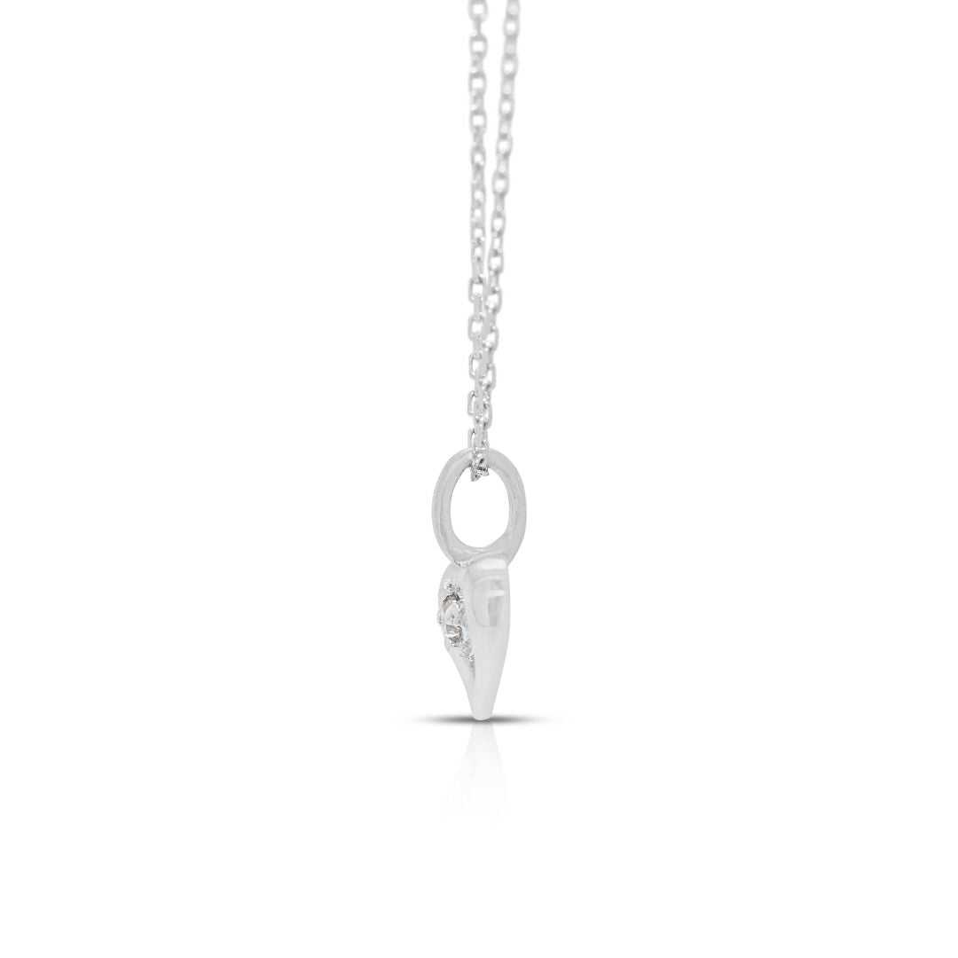 Dainty 0.01ct Natural Diamond Round Brilliant Solitaire Necklace in 9K White Gold (New)