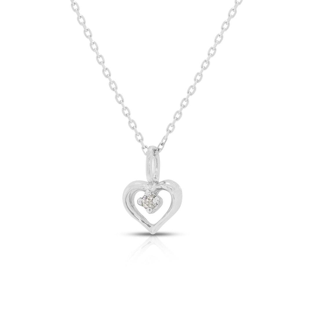 Dainty 0.01ct Natural Diamond Round Brilliant Solitaire Necklace in 9K White Gold (New)