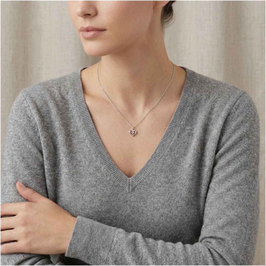 Dainty 0.01ct Natural Diamond Round Brilliant Solitaire Necklace in 9K White Gold (New)