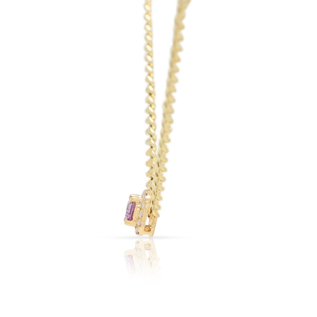 Zierliches Armband aus 18 Karat Gelbgold mit 0,2 Karat rosafarbenem Saphir und 0,050 Karat Diamant-Halo (Neu)