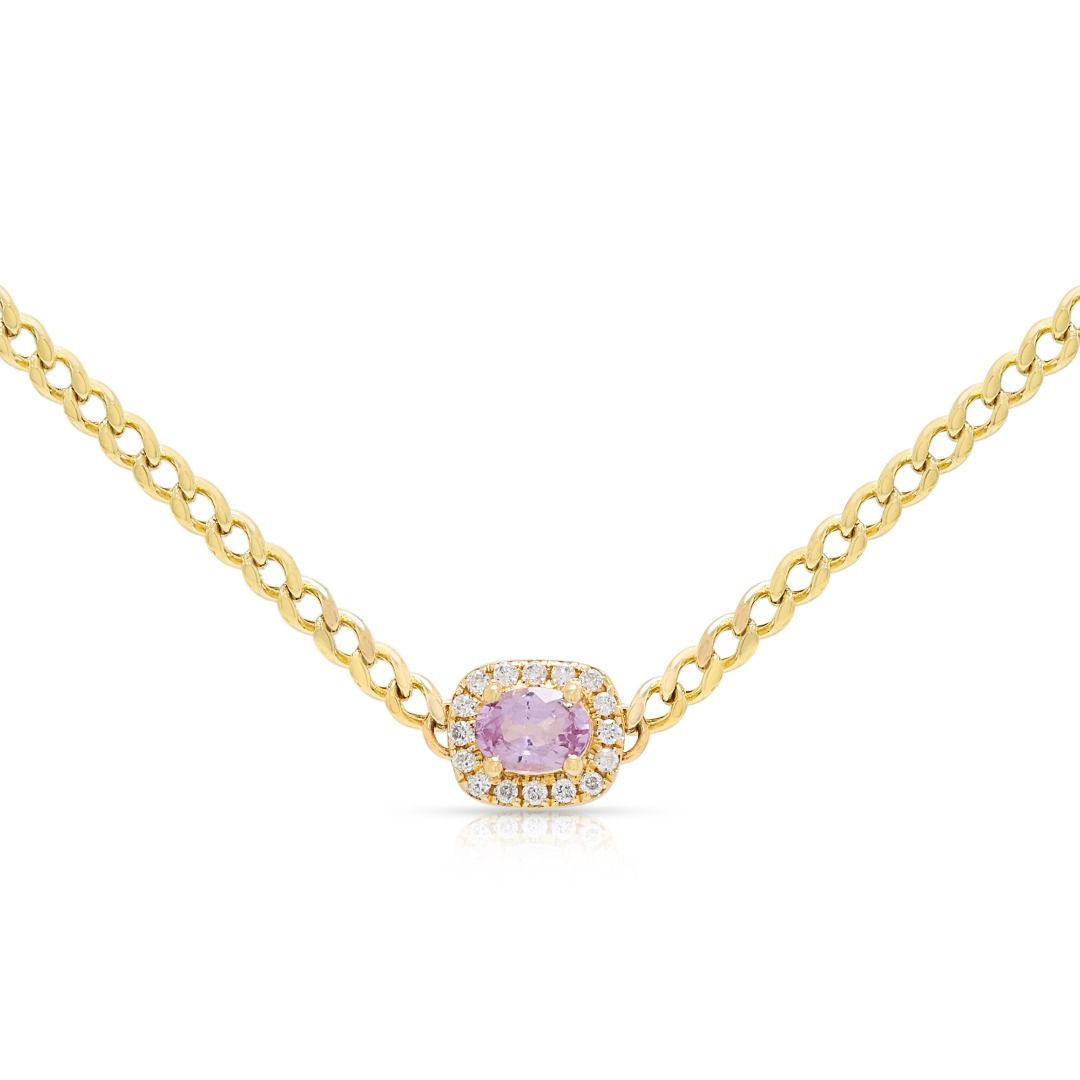 Zierliches Armband aus 18 Karat Gelbgold mit 0,2 Karat rosafarbenem Saphir und 0,050 Karat Diamant-Halo (Neu)