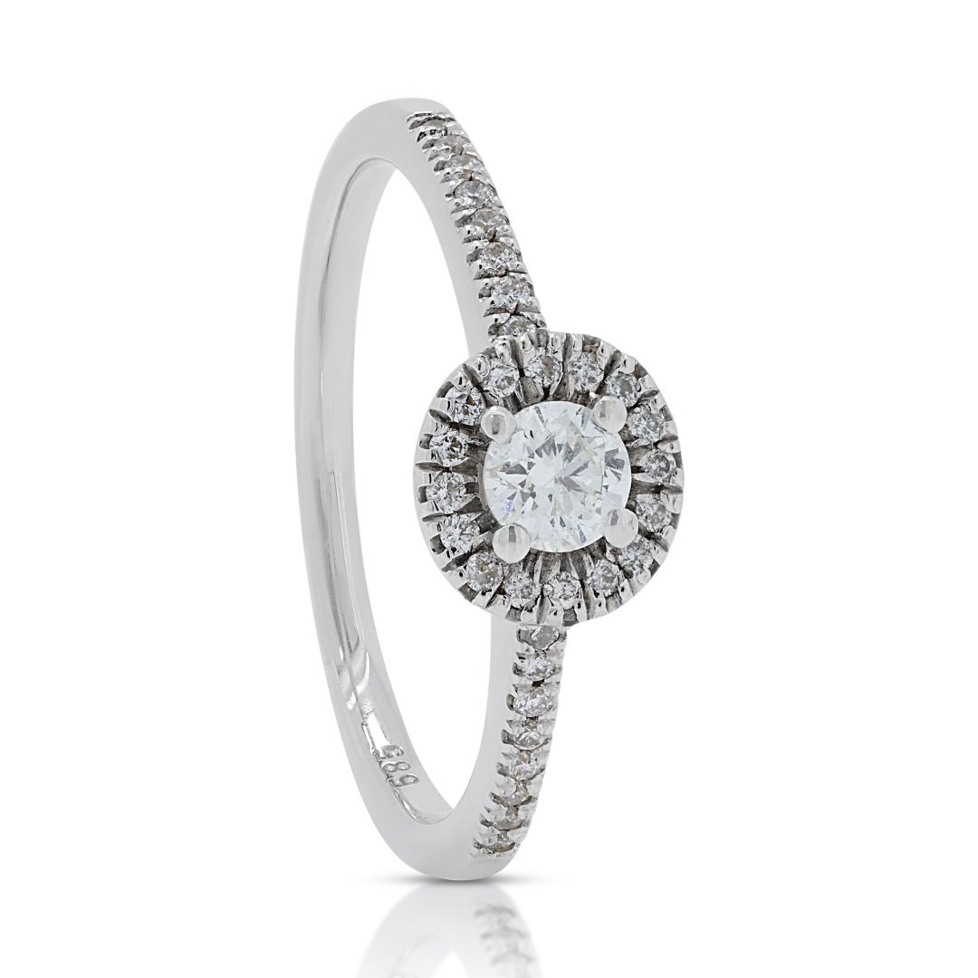 Dazzling 0.17ct Diamond Halo Ring with Side Diamonds in 14k White Gold