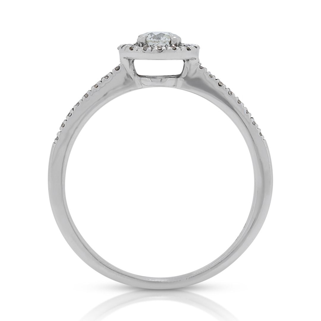 Dazzling 0.17ct Diamond Halo Ring with Side Diamonds in 14k White Gold