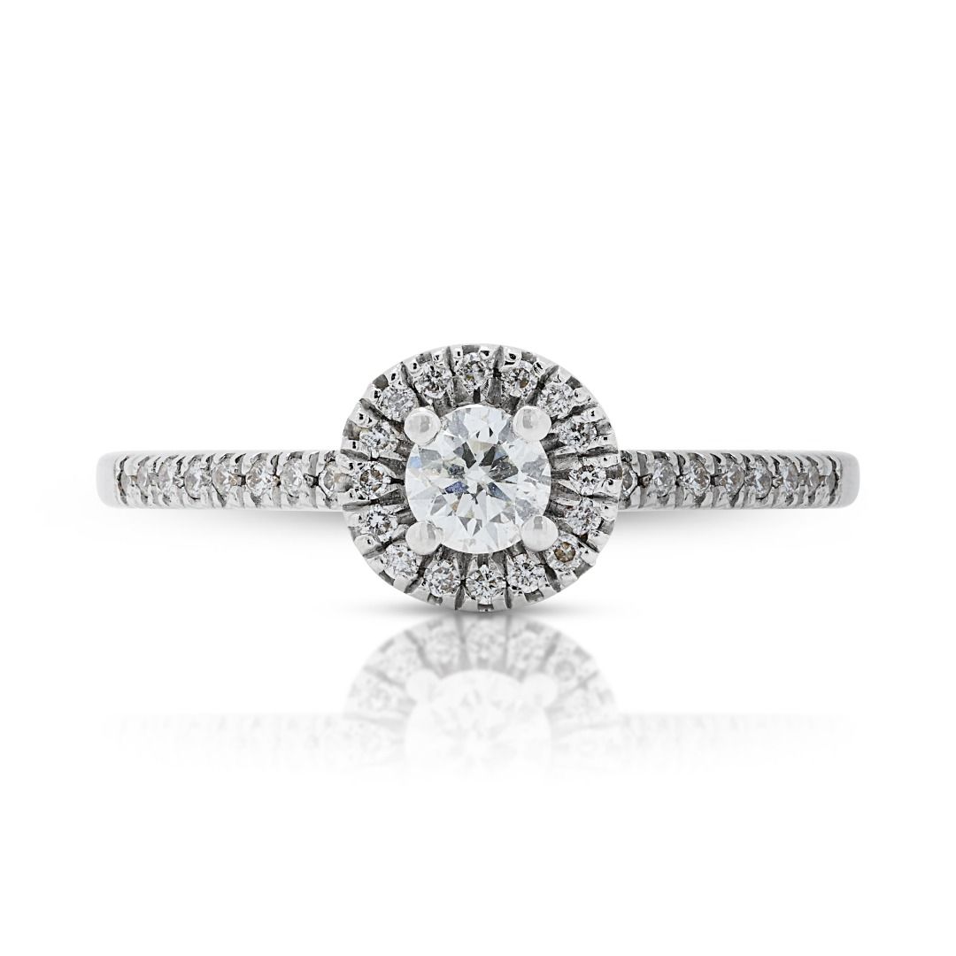 Dazzling 0.17ct Diamond Halo Ring with Side Diamonds in 14k White Gold