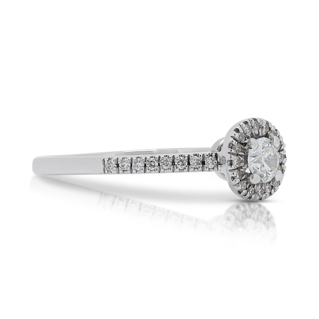 Dazzling 0.17ct Diamond Halo Ring with Side Diamonds in 14k White Gold