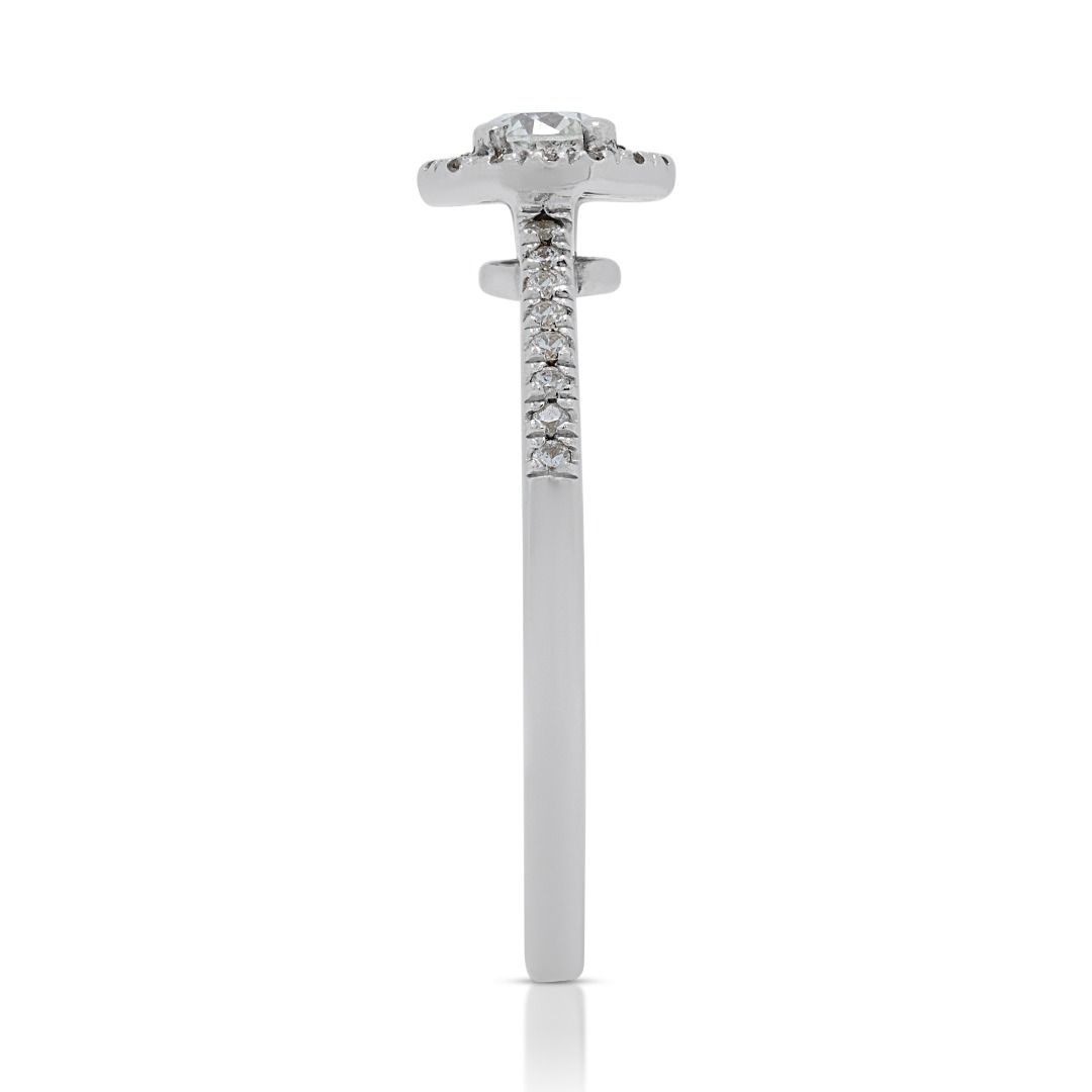 Dazzling 0.17ct Diamond Halo Ring with Side Diamonds in 14k White Gold