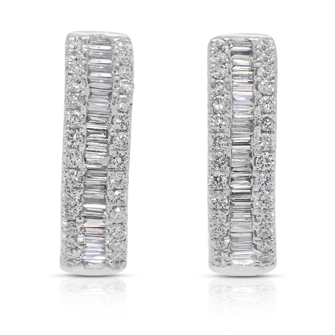 Dazzling 0.41ct Diamond Hoop Earrings with Tapered & Round Cuts in 18K White Gold