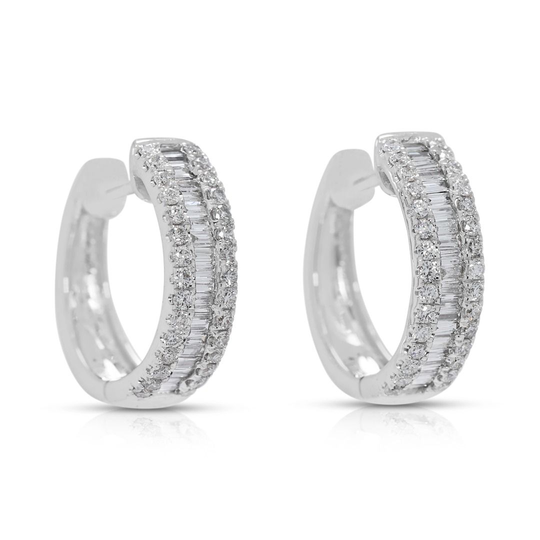 Dazzling 0.41ct Diamond Hoop Earrings with Tapered & Round Cuts in 18K White Gold