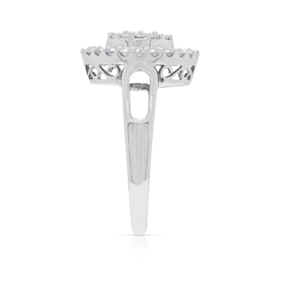Dazzling 0.60ct Natural Diamond Double Halo 18k White Gold Ring (New-Unworn)