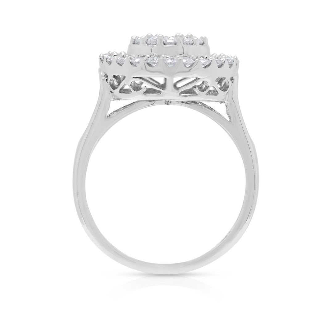 Dazzling 0.60ct Natural Diamond Double Halo 18k White Gold Ring (New-Unworn)