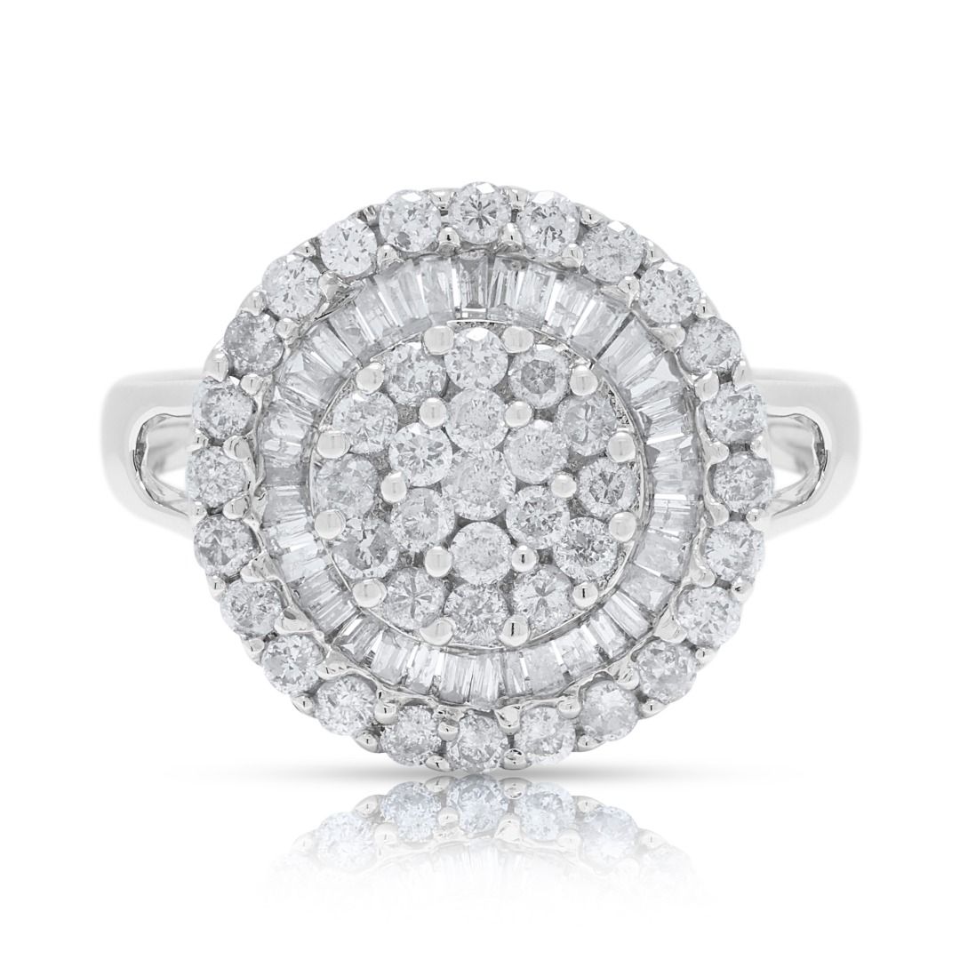 Dazzling 0.60ct Natural Diamond Double Halo 18k White Gold Ring (New-Unworn)