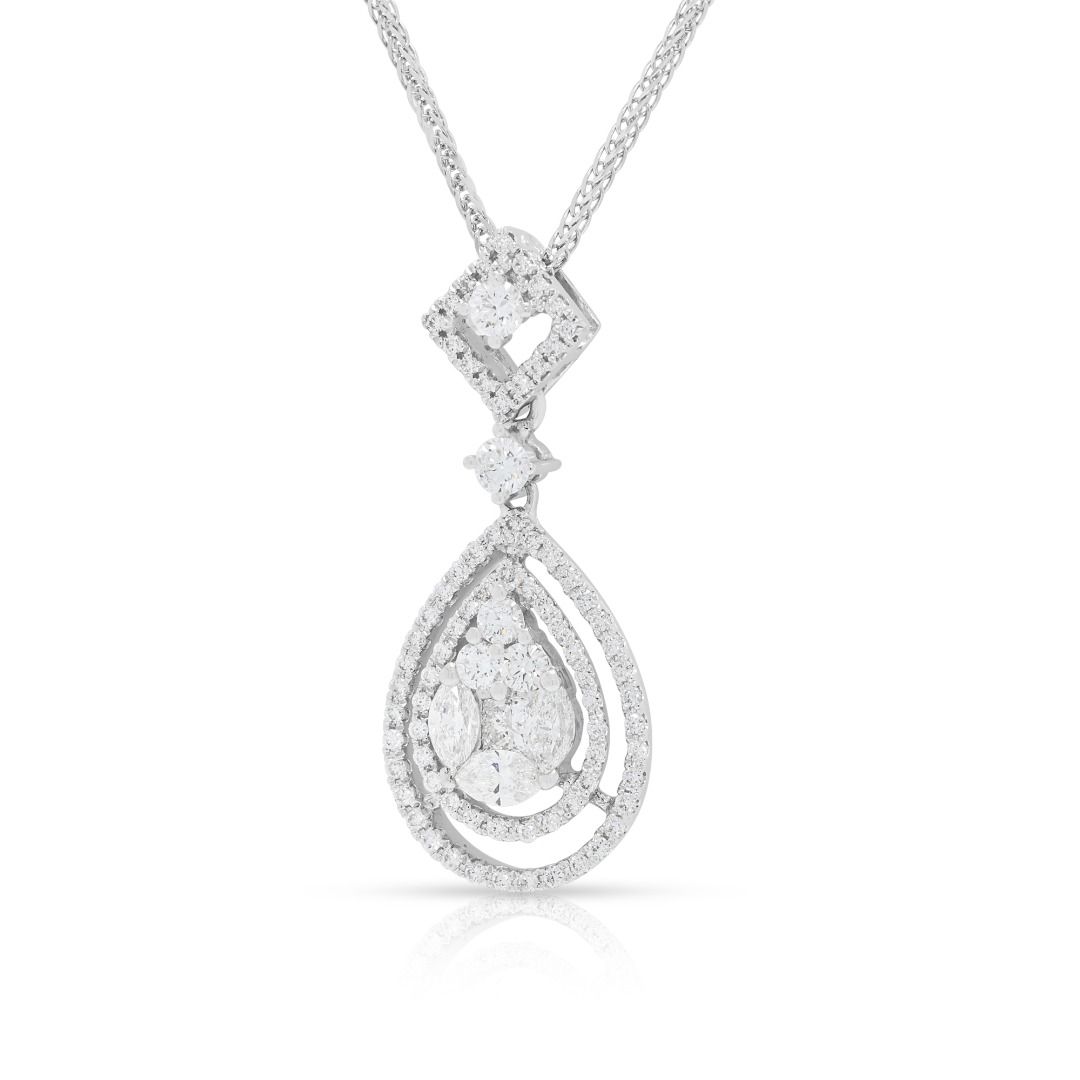 Dazzling 0.67ct Diamonds Double-Halo Pavé Necklace in 18K White Gold (New)