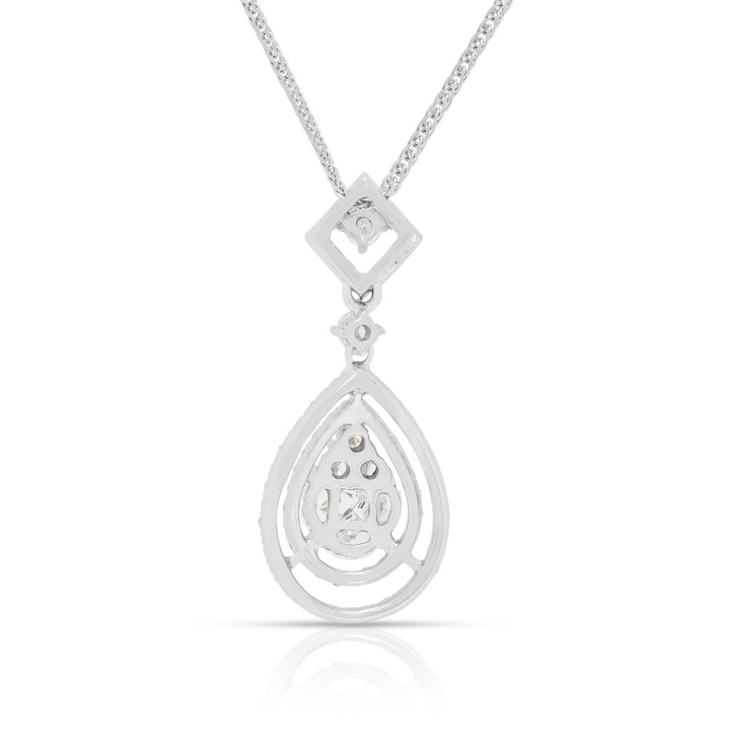 Dazzling 0.67ct Diamonds Double-Halo Pavé Necklace in 18K White Gold (New)