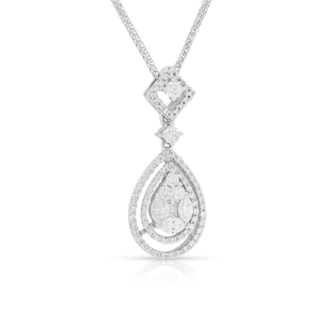 Dazzling 0.67ct Diamonds Double-Halo Pavé Necklace in 18K White Gold (New)