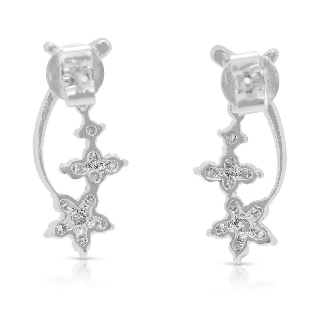 Dazzling 0.70ct Natural Diamond Flower Cluster 18K White Gold Earring and Pendant Set (New)