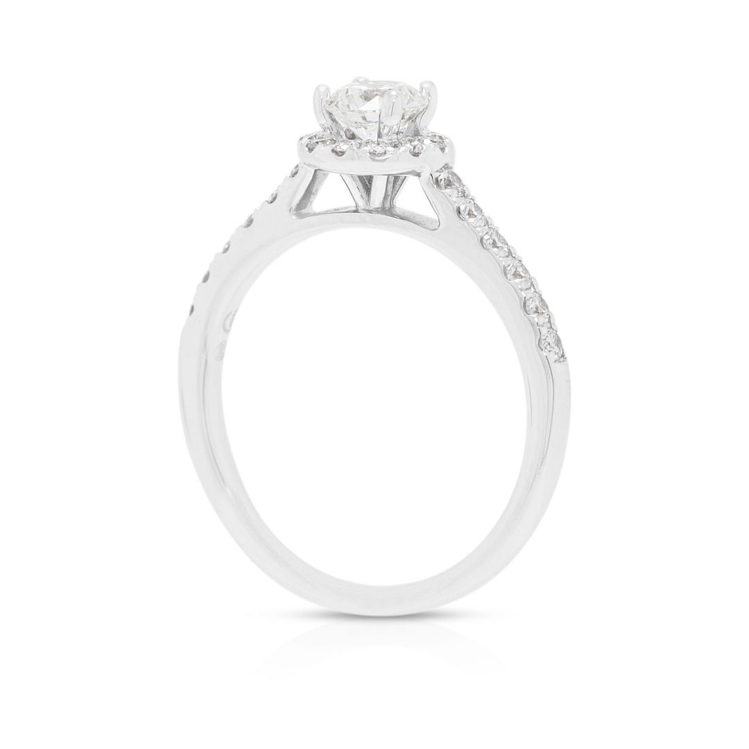 Dazzling 0.71ct Meyson Jewelery Diamond Halo Pave Ring in 18K White Gold - GIA Certified