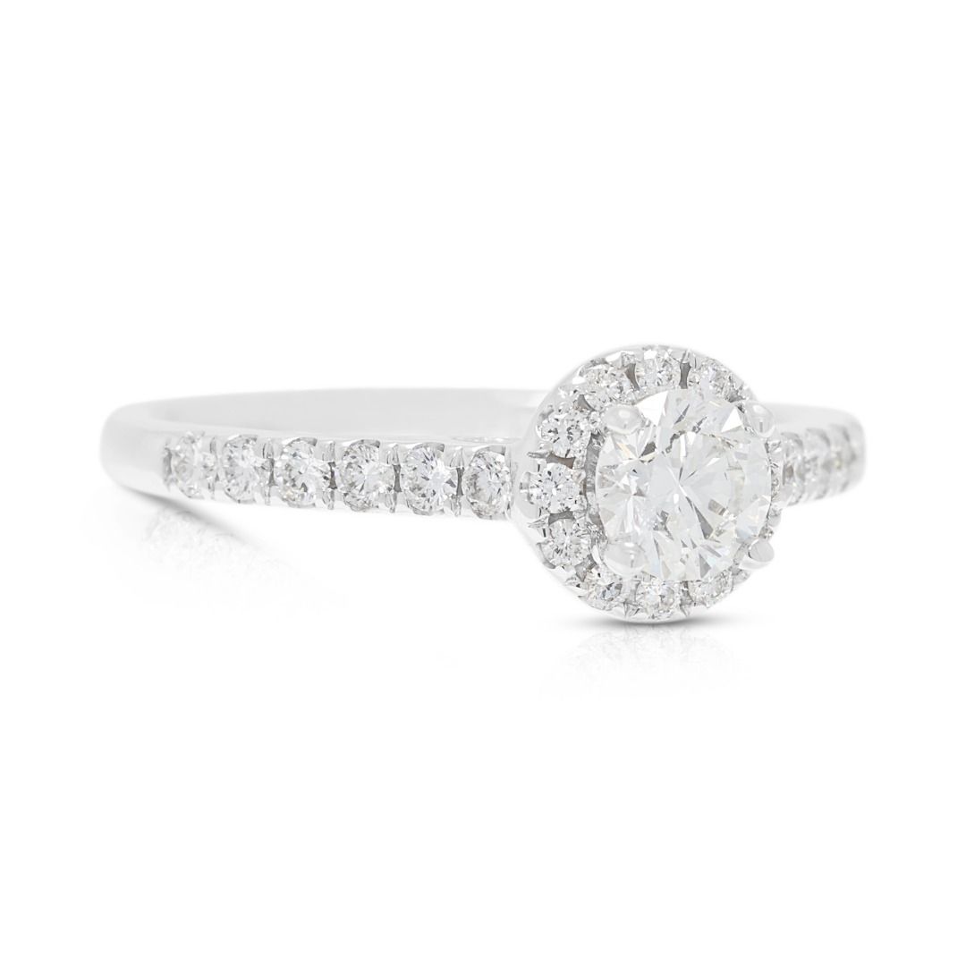 Dazzling 0.71ct Meyson Jewelery Diamond Halo Pave Ring in 18K White Gold - GIA Certified