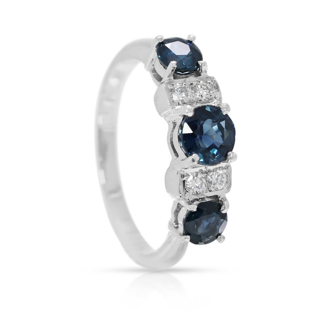 Dazzling 0.74ct Sapphire & Diamond Ring in 18K White Gold