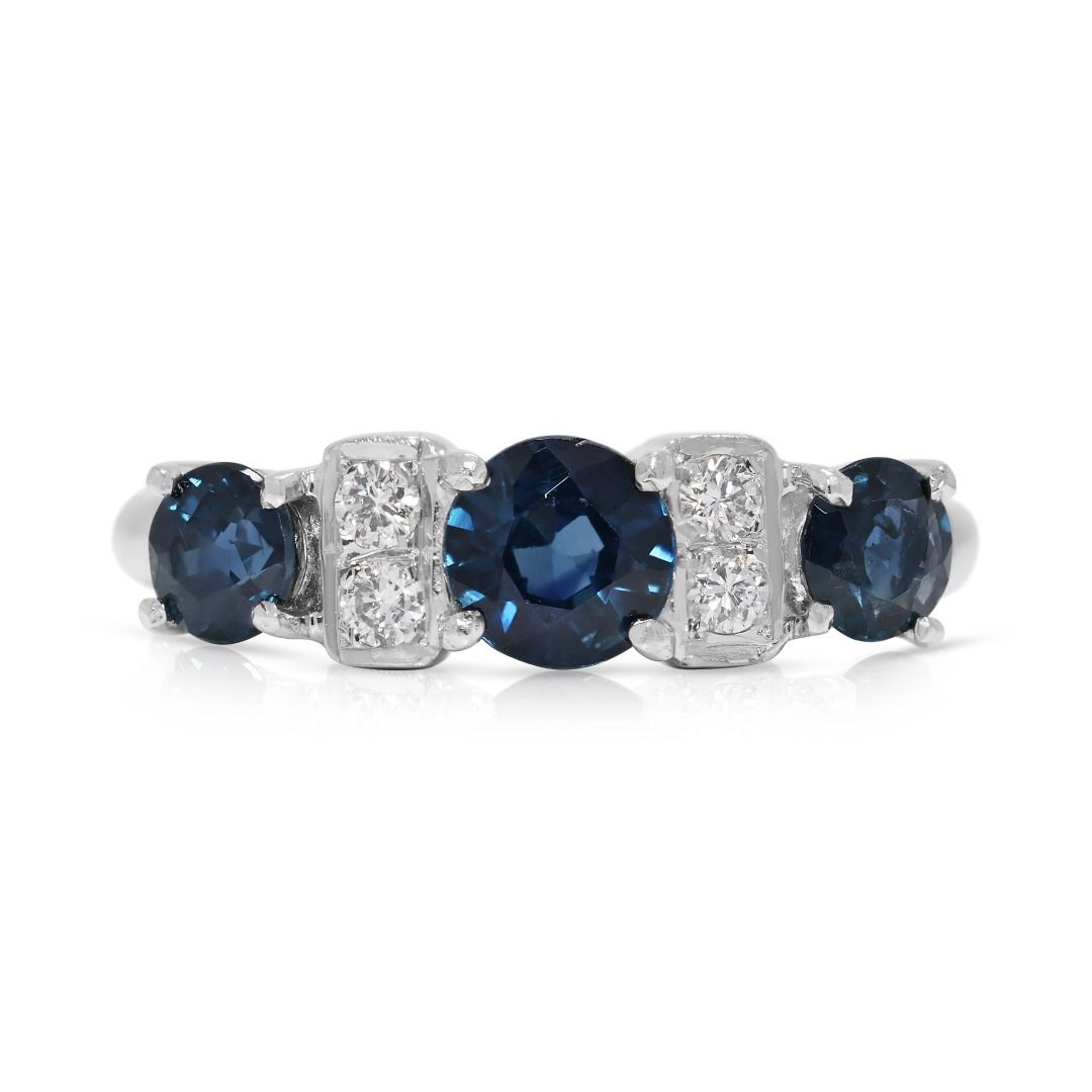Dazzling 0.74ct Sapphire & Diamond Ring in 18K White Gold