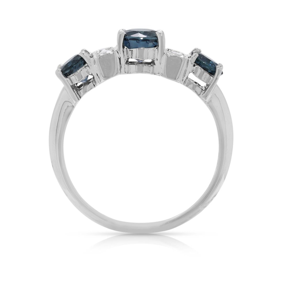 Dazzling 0.74ct Sapphire & Diamond Ring in 18K White Gold