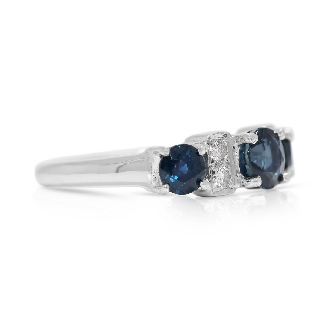 Dazzling 0.74ct Sapphire & Diamond Ring in 18K White Gold