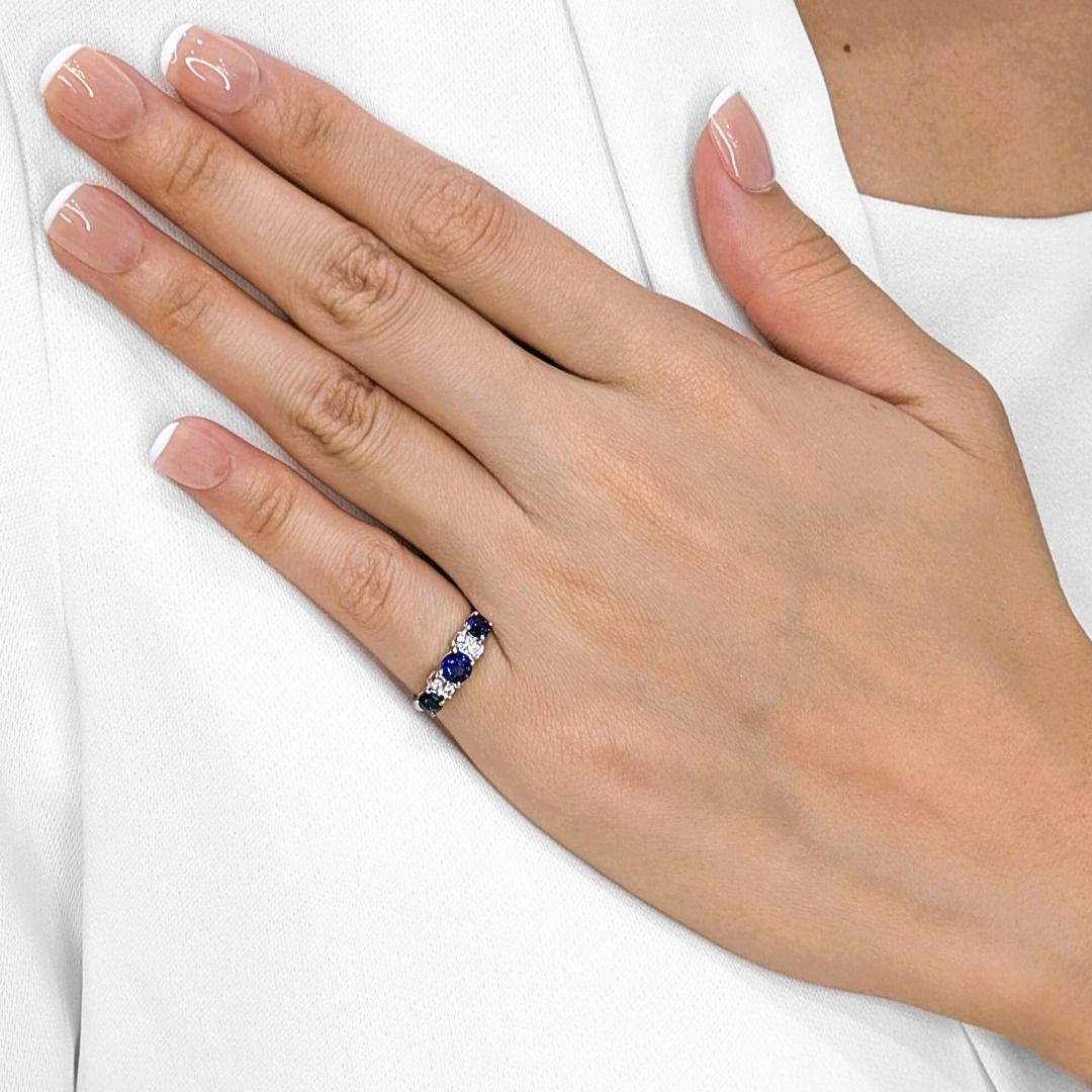 Dazzling 0.74ct Sapphire & Diamond Ring in 18K White Gold