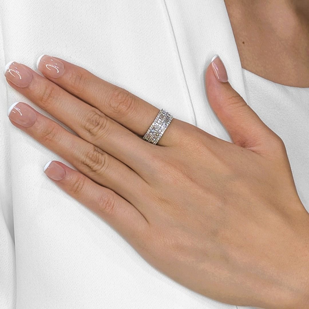 Dazzling 0.84ct Natural Diamond Multi-Row Band in 18K White Gold