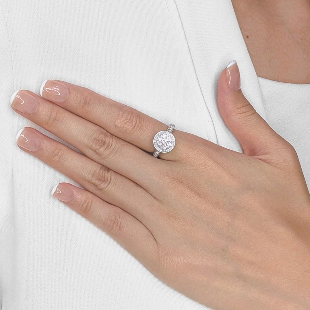 Dazzling 1.01ct Natural Diamond 18K White Gold Halo Pave Ring