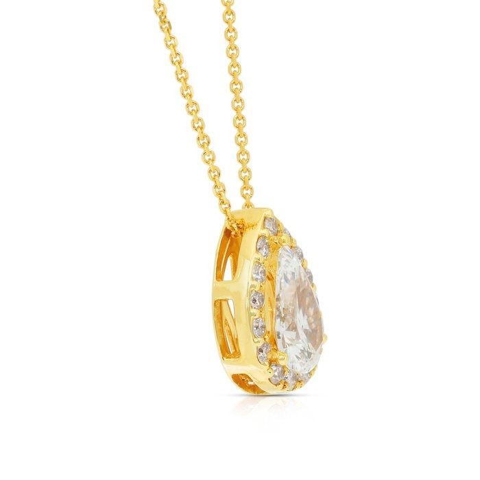 Dazzling 1.10ct Diamonds Necklace with Halo Pendant in 18k Yellow Gold - IGI Certified
