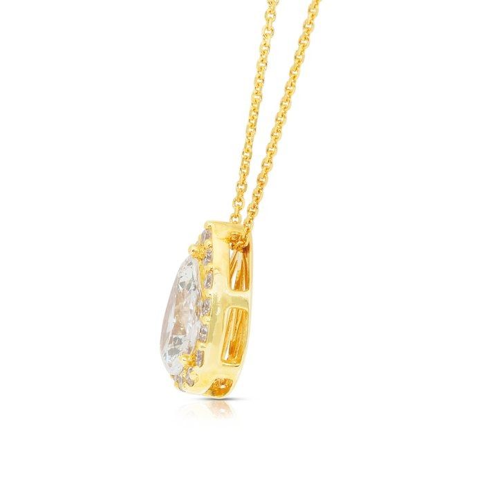 Dazzling 1.10ct Diamonds Necklace with Halo Pendant in 18k Yellow Gold - IGI Certified