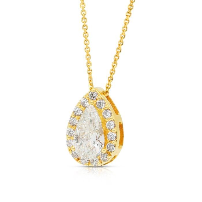 Dazzling 1.10ct Diamonds Necklace with Halo Pendant in 18k Yellow Gold - IGI Certified