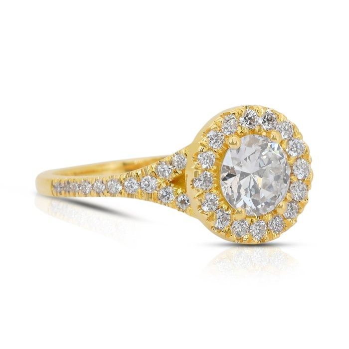 Dazzling 1.14ct Diamonds Halo Ring in 18k Yellow Gold - IGI Certified