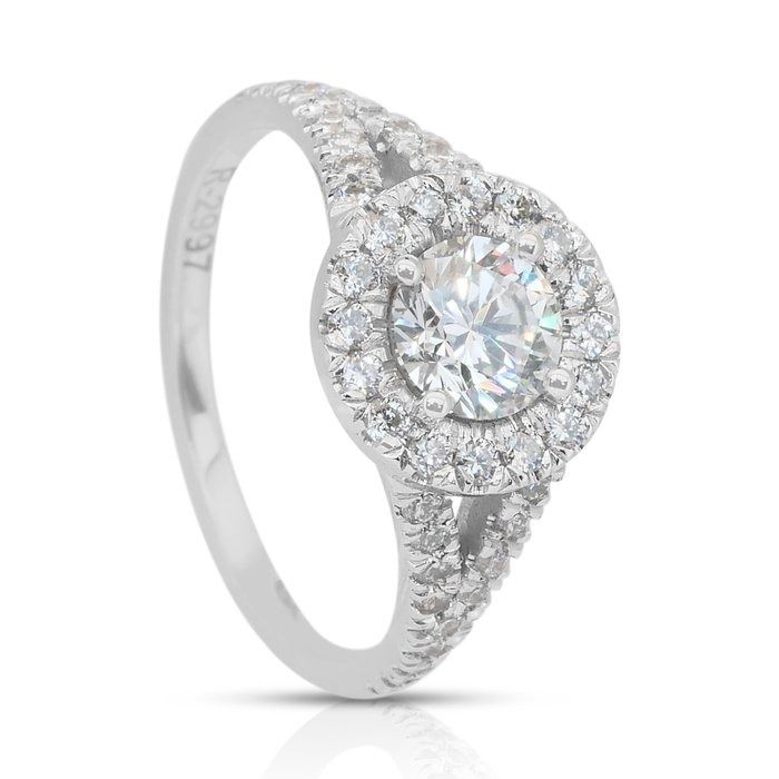 Dazzling 1.26ct Diamonds Halo Ring in 18k White Gold - IGI Certified