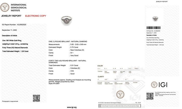 Dazzling 1.26ct Diamonds Halo Ring in 18k White Gold - IGI Certified